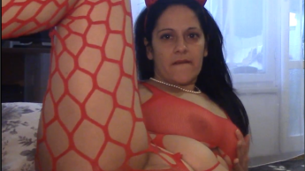 red whole body fishnet teaseand masturbation